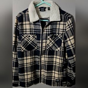 Multisex WESC Liam mixed plaid zip up jacket gray/cream size M mens & L womens